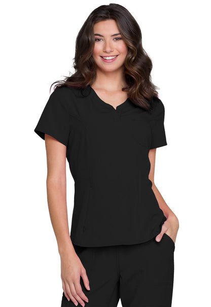 HeartSoul Break on Through HS710 Tuckable V-Neck Top Black Model Image Left Side | Heartsoul