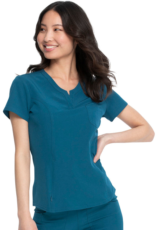 HeartSoul Break on Through HS710 Tuckable V-Neck Top Caribbean Blue Model Image Front | Heartsoul