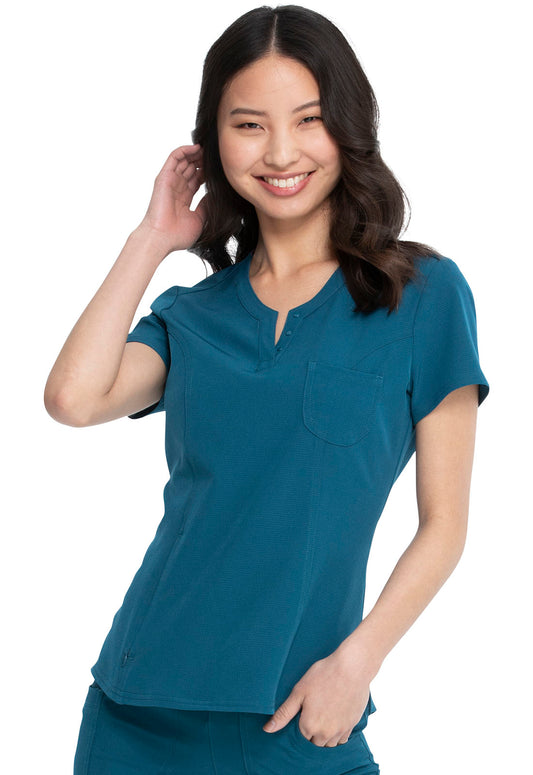 HeartSoul Break on Through HS710 Tuckable V-Neck Top Caribbean Blue Model Image Right Side | Heartsoul