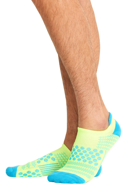 Infinity Legwear HUSTLE Athletic Ankle Socks Hyper Yellow/Turquoise Model Image Right Side | Infinity Footwear