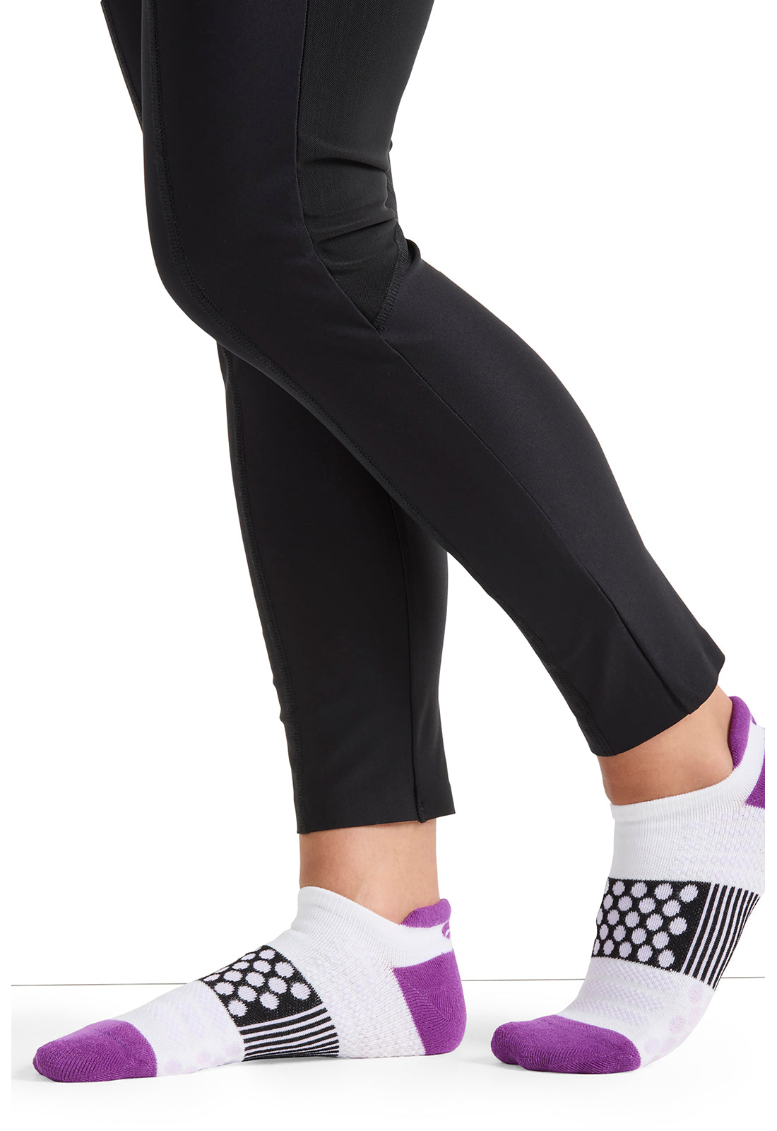 Infinity Legwear HUSTLE Athletic Ankle Socks Purple/Black/White Model Image Right Side | Infinity Footwear