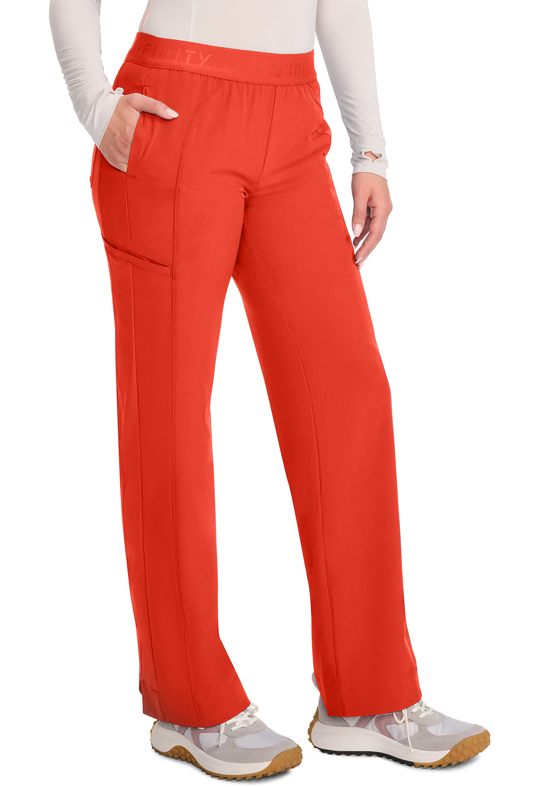 GNR8 IN011A Women's Mid-Rise Wide Leg Pants Fire Bird Model Image Left Side | Infinity