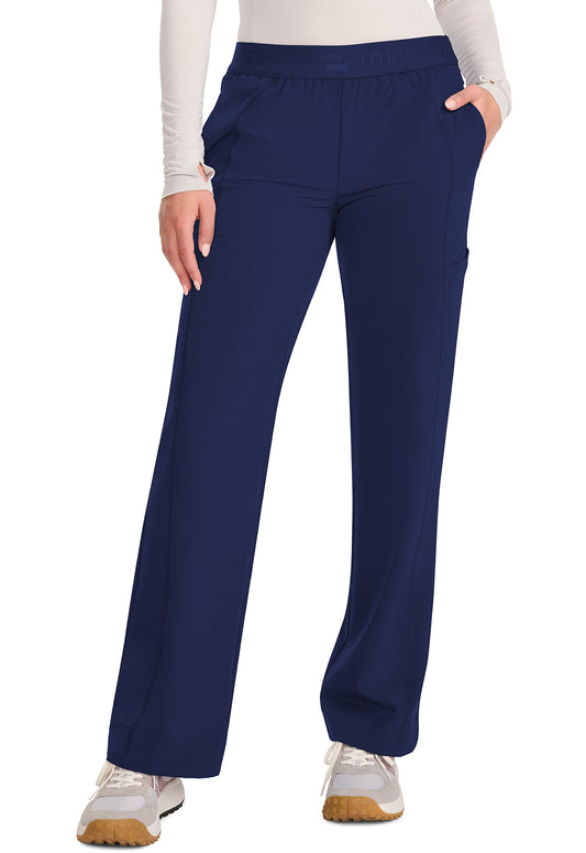 GNR8 IN011A Women's Mid-Rise Wide Leg Pants Navy Model Image Front | Infinity