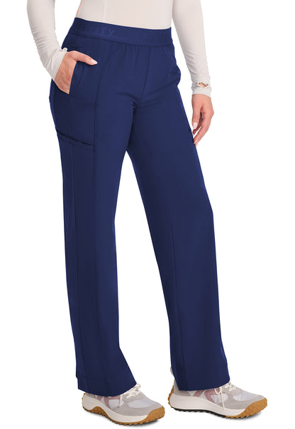 GNR8 IN011A Women's Mid-Rise Wide Leg Pants Navy Model Image Left Side | Infinity