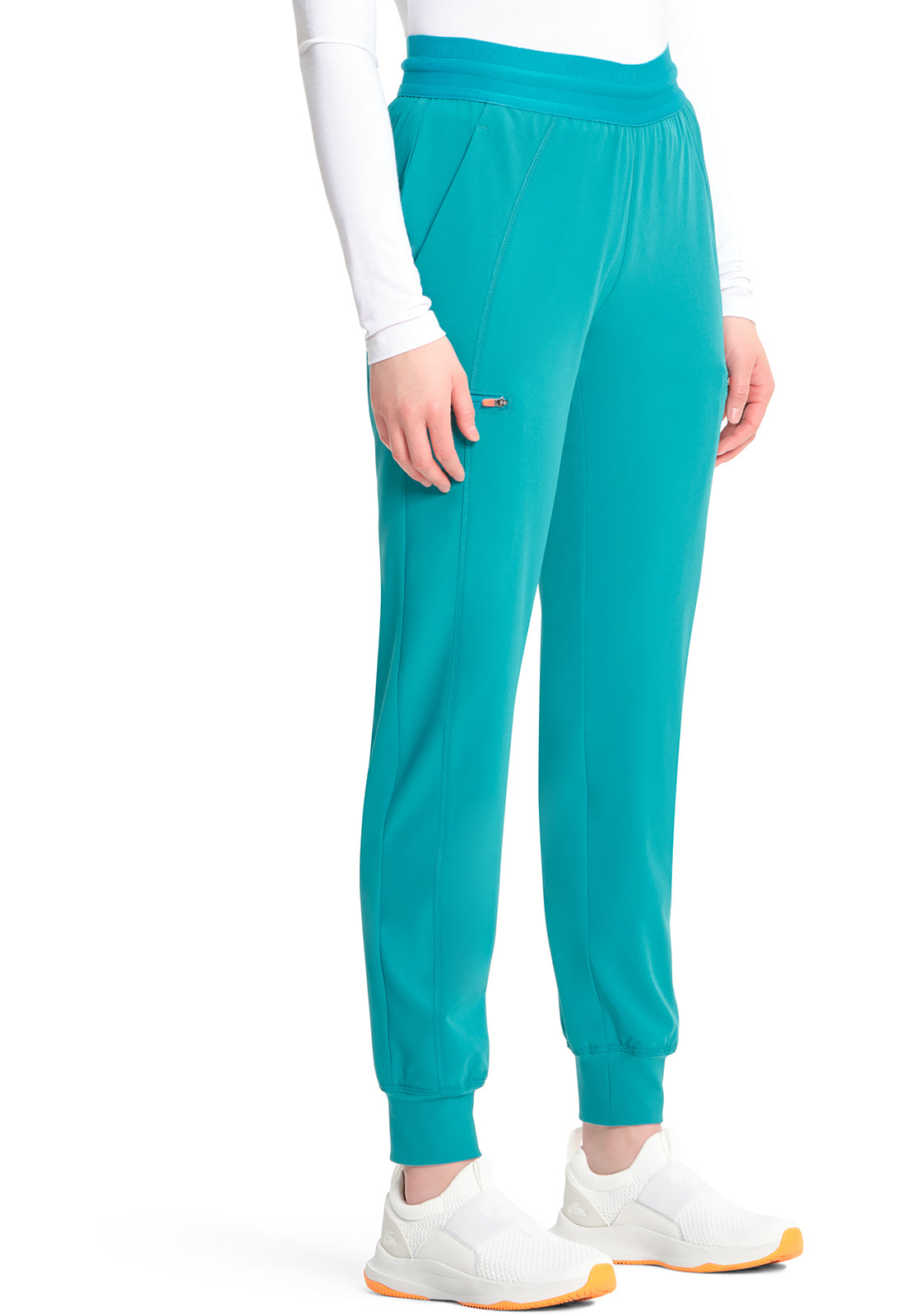 GNR8 IN122A Mid Rise Jogger Teal Blue Model Image Left Side | Infinity