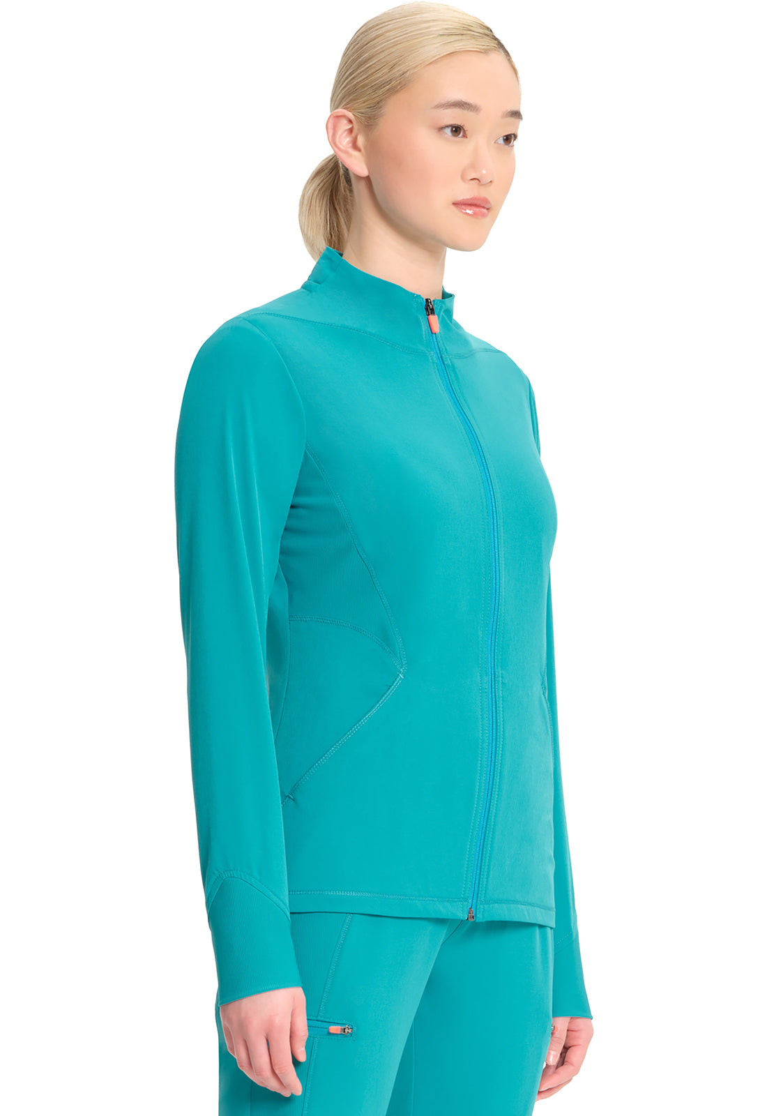 GNR8 IN320A Zip Front Jacket Teal Blue Model Image Left Side | Infinity