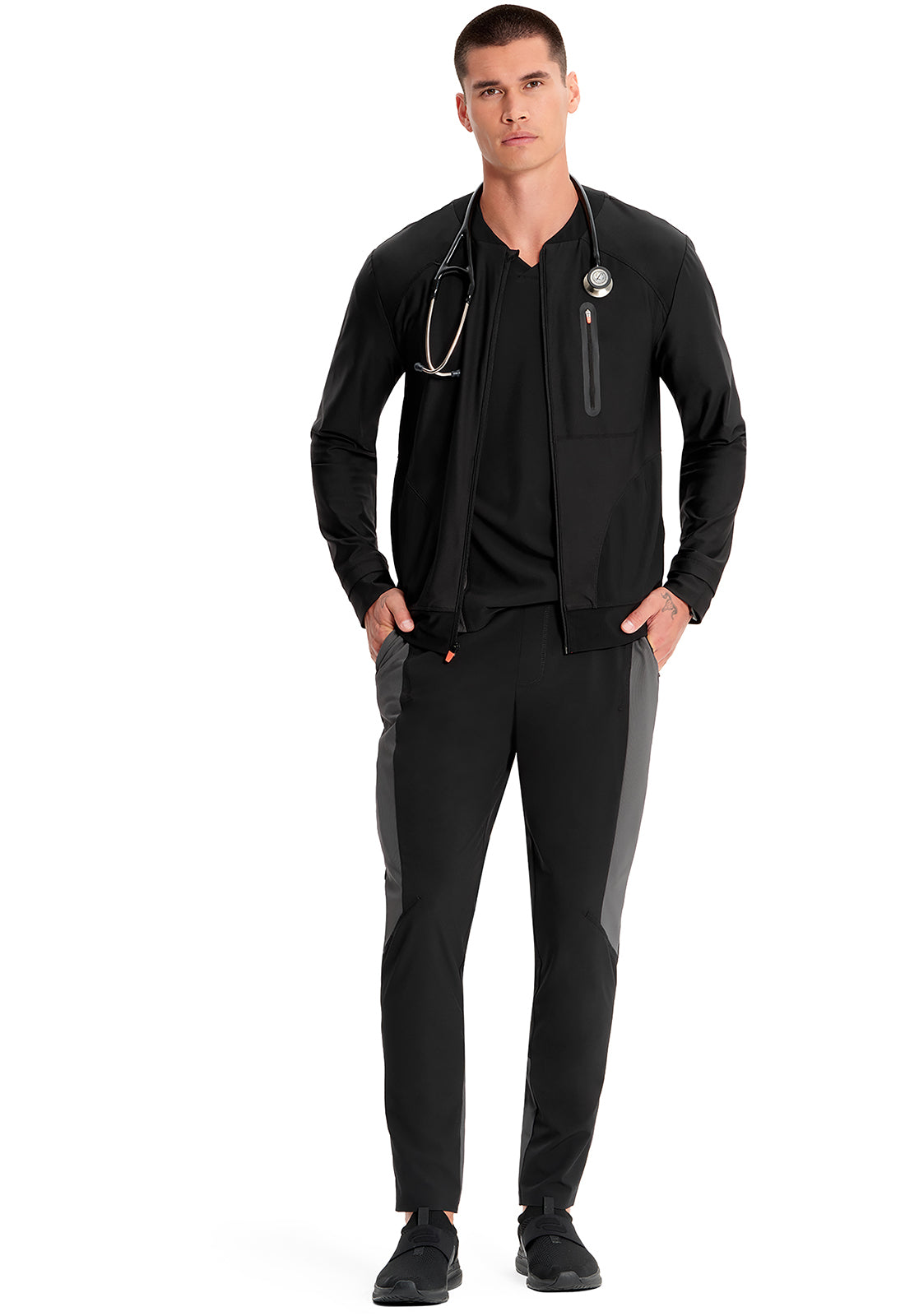 GNR8 Kinetic IN322A Men's Knit Zip Front Jacket Black | Scrubs for