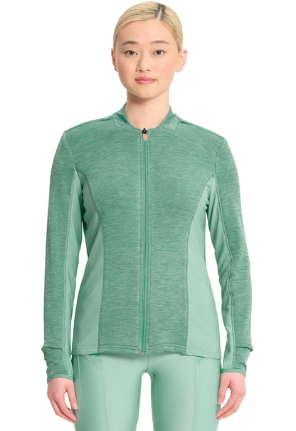 Lifestyle IN500A Athletic Zip Front Jacket Matcha Latte Model Image Front | Infinity