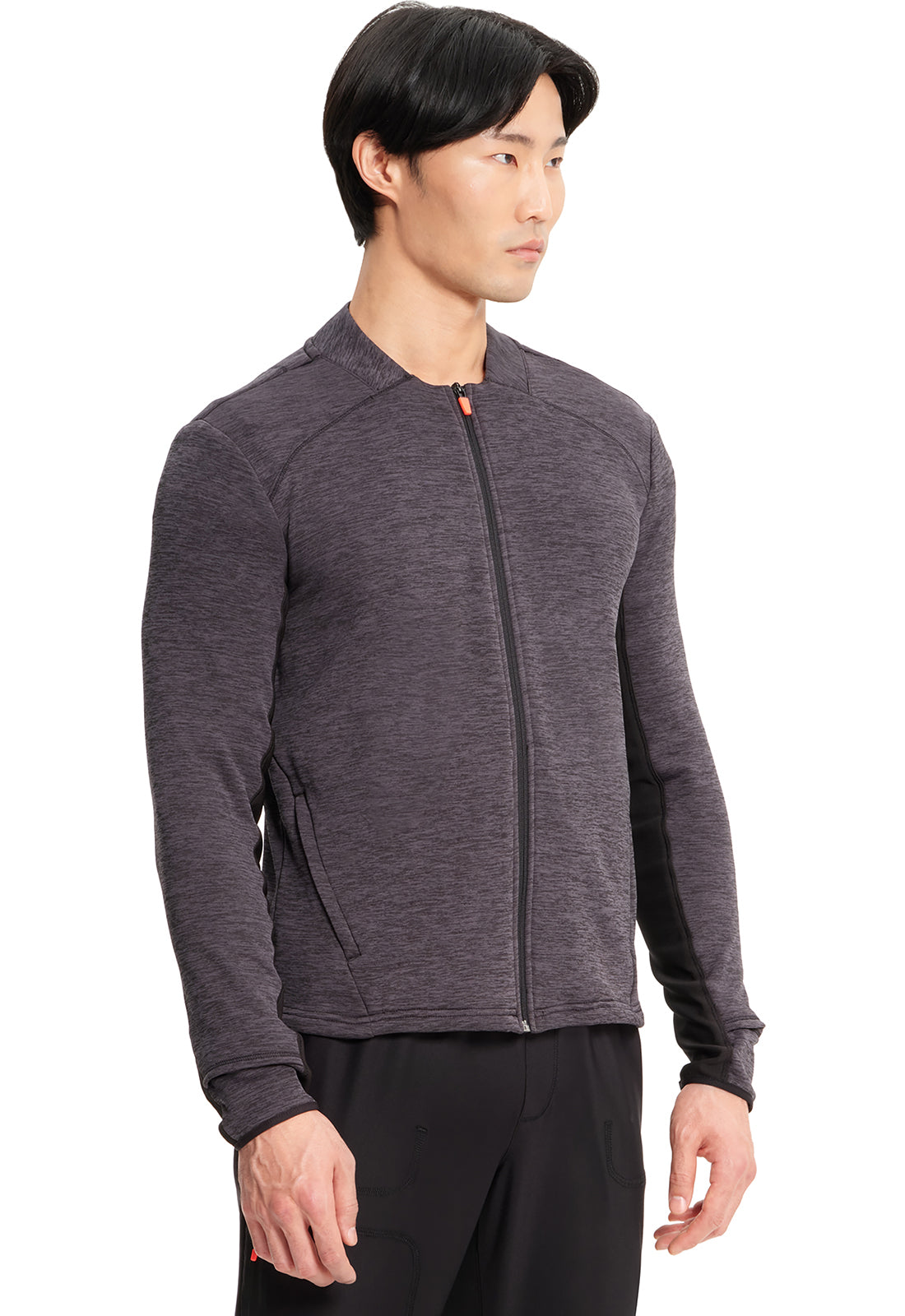 Lifestyle IN501A Men's Athletic Zip Front Jacket Black Model Image Left Side | Infinity