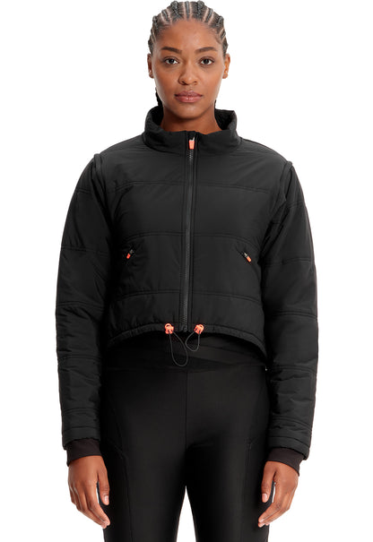 Lifestyle IN503 Zip Convertible Crop Quilted Jacket Black Model Image Front | Infinity