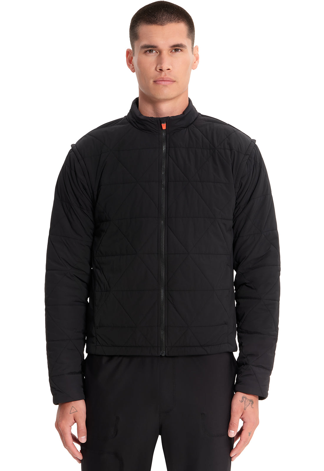 Lifestyle IN504 Men's Zip Convertible Puffer Jacket Black Model Image Front | Infinity