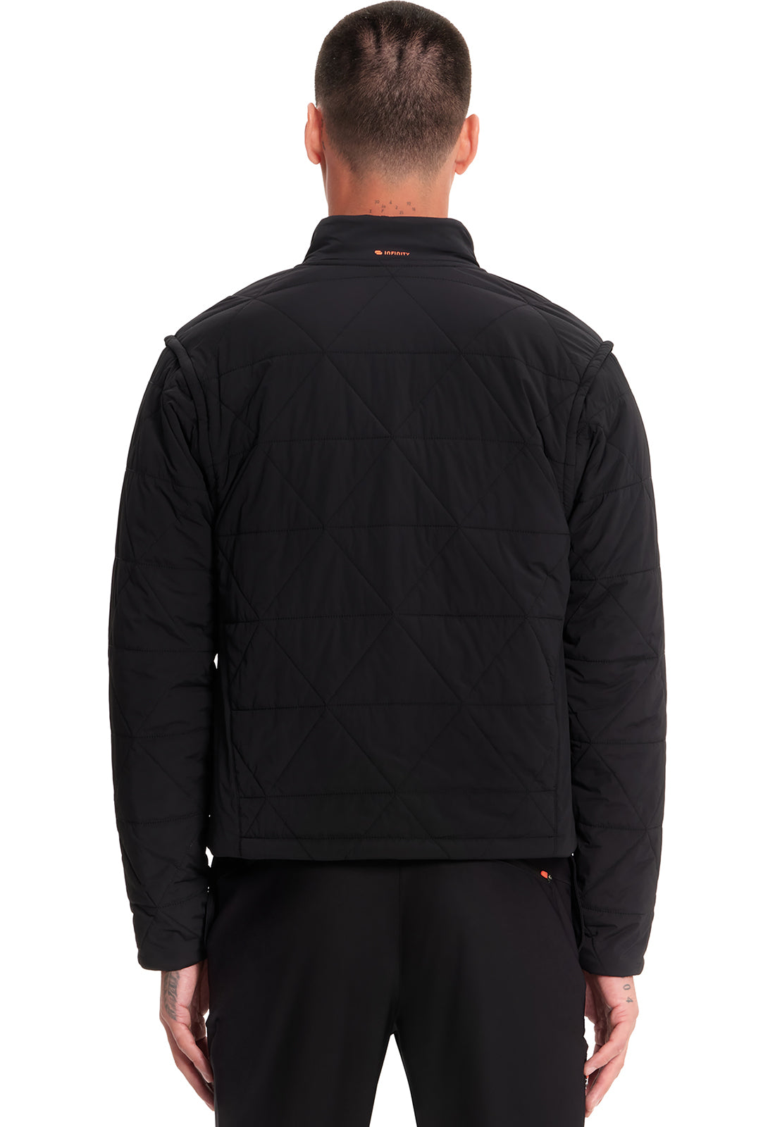 Lifestyle IN504 Men's Zip Convertible Puffer Jacket Black Model Image Back | Infinity