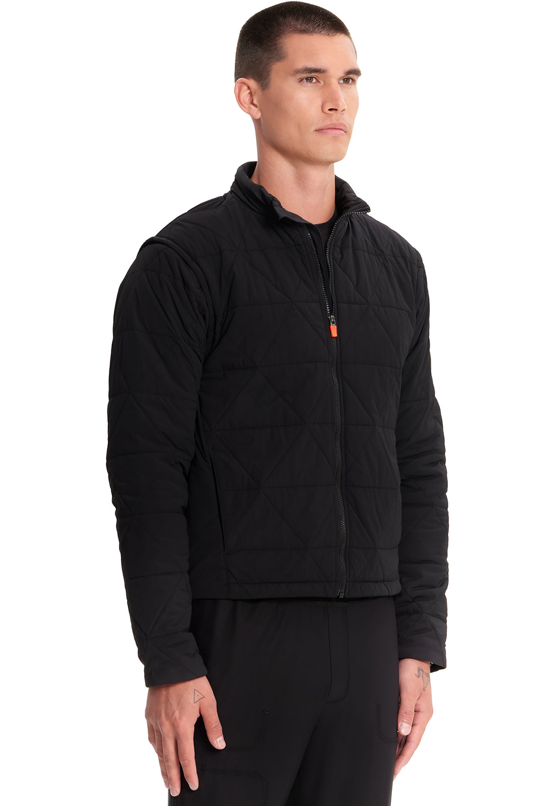 Lifestyle IN504 Men's Zip Convertible Puffer Jacket Black Model Image Left Side | Infinity