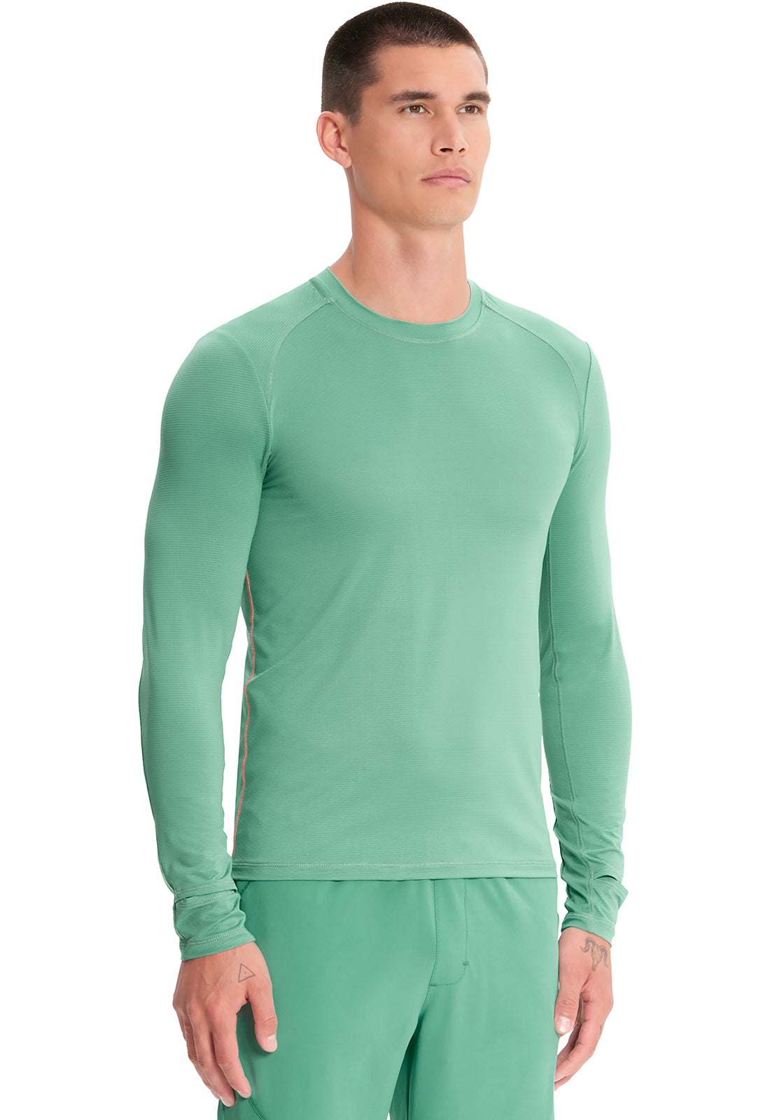 GNR8 IN608 Men's Long Sleeve Performance Underscrub Matcha Latte Model Image Left Side | Infinity