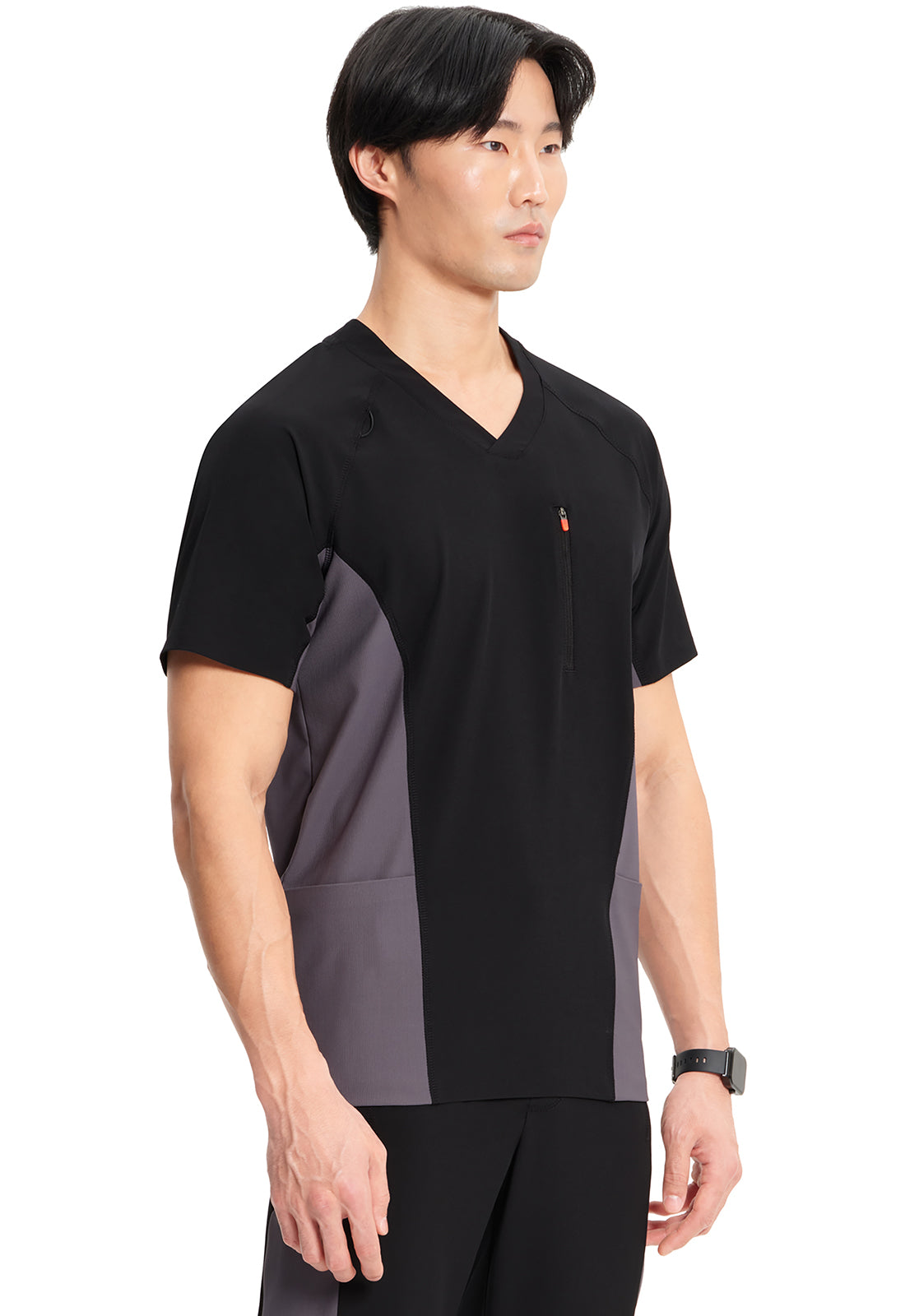 GNR8 IN616A Men's V-Neck Top Black Model Image Left Side | Infinity