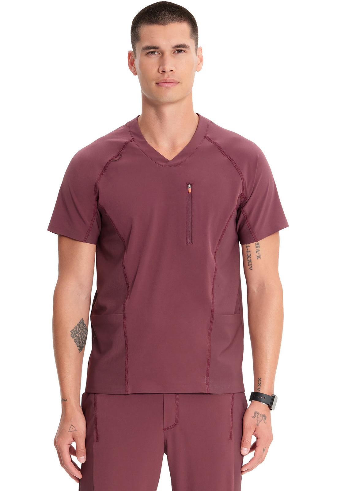 GNR8 IN616A Men's V-Neck Top Plum Velvet Model Image Front | Infinity