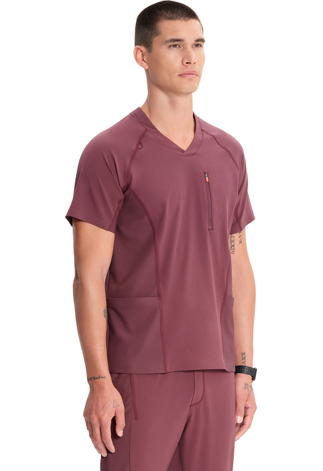 GNR8 IN616A Men's V-Neck Top Plum Velvet Model Image Left Side | Infinity