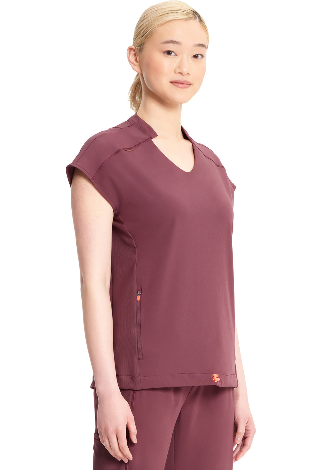 GNR8 IN617A V-Neck Top Plum Velvet Model Image Left Side | Infinity