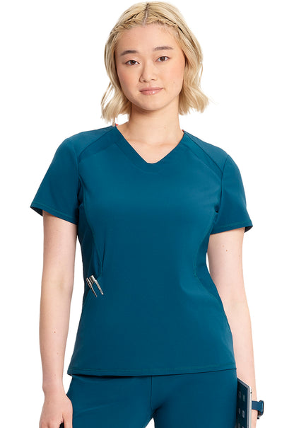 GNR8 IN620A V-Neck Top Caribbean Blue Model Image Right Side | Infinity