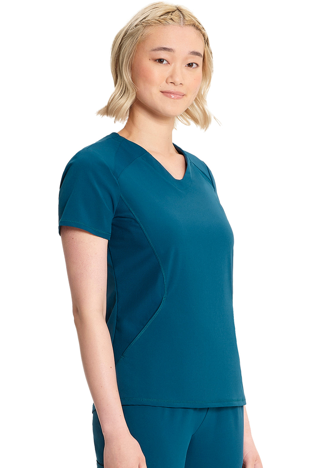 GNR8 IN620A V-Neck Top Caribbean Blue Model Image Left Side | Infinity