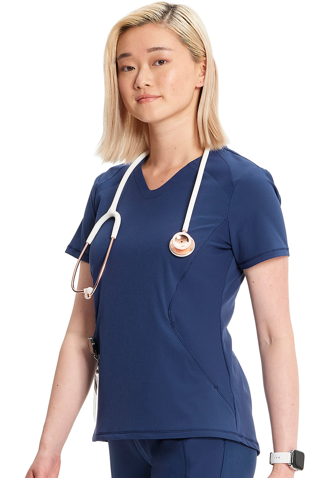 GNR8 IN620A V-Neck Top Navy Model Image Right Side | Infinity