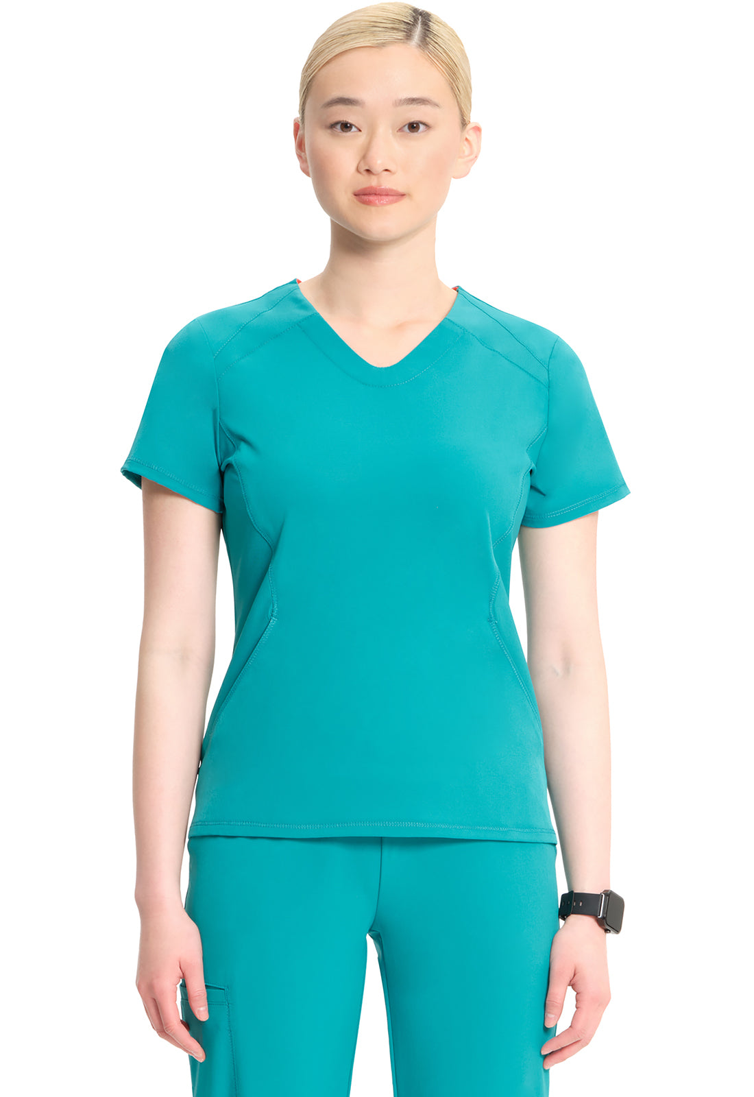 GNR8 IN620A V-Neck Top Teal Blue Model Image Front | Infinity