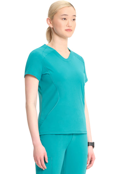 GNR8 IN620A V-Neck Top Teal Blue Model Image Left Side | Infinity