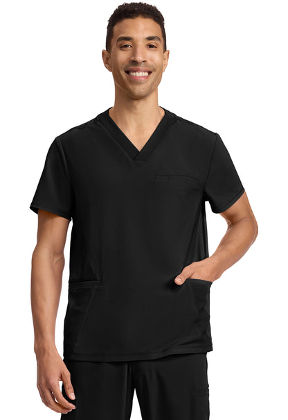 GNR8 IN628A Men's 3-Pocket Rib-Knit V-Neck Top Black