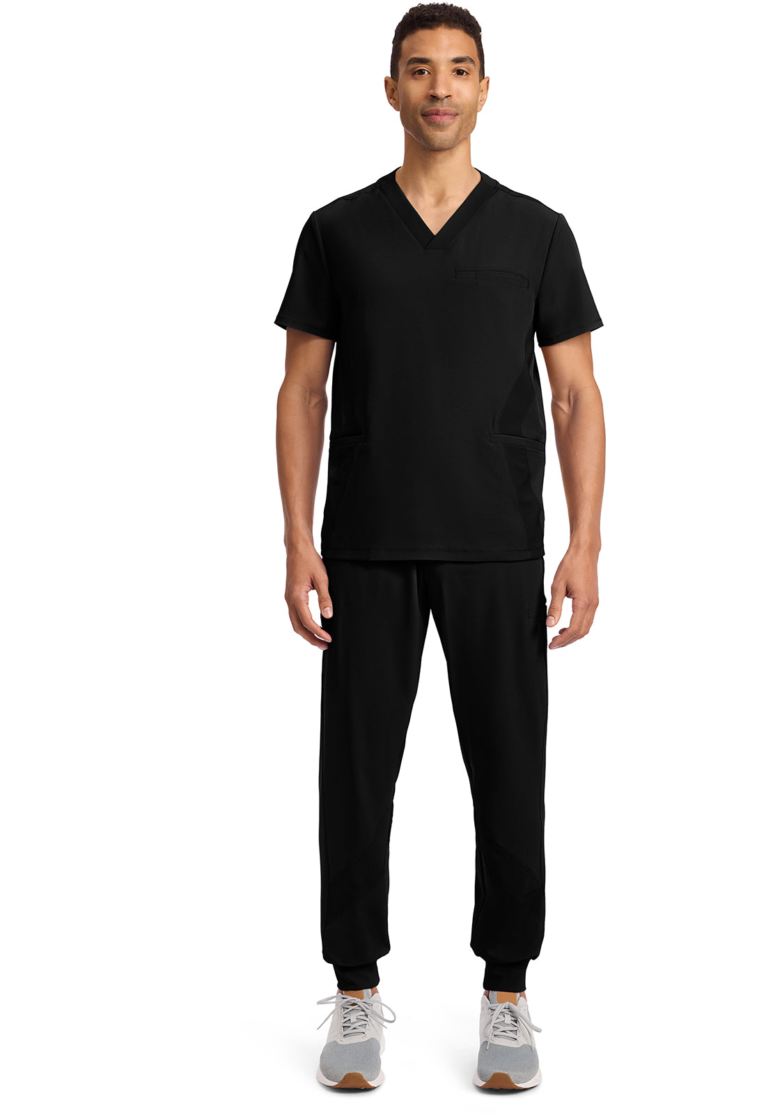 GNR8 IN628A Men's 3-Pocket Rib-Knit V-Neck Top Black