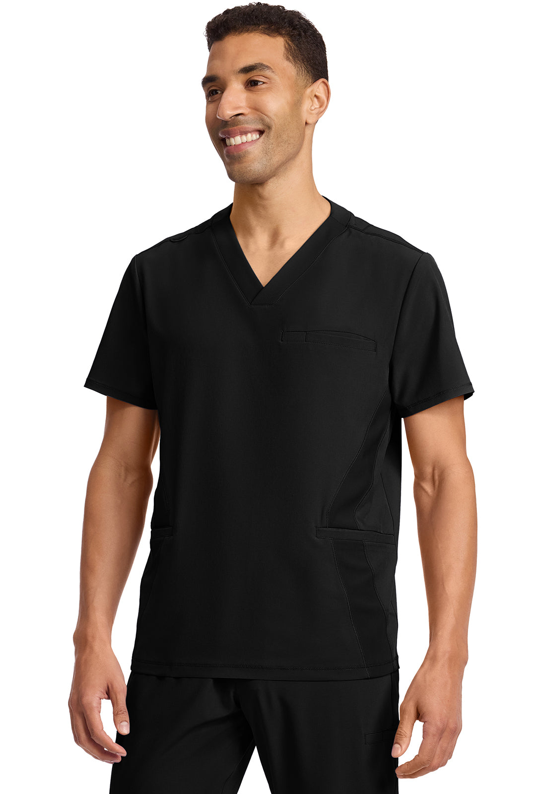 GNR8 IN628A Men's 3-Pocket Rib-Knit V-Neck Top Black
