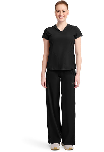 GNR8 IN635A Women's 2-Pocket Mock-Wrap V-Neck Top Black