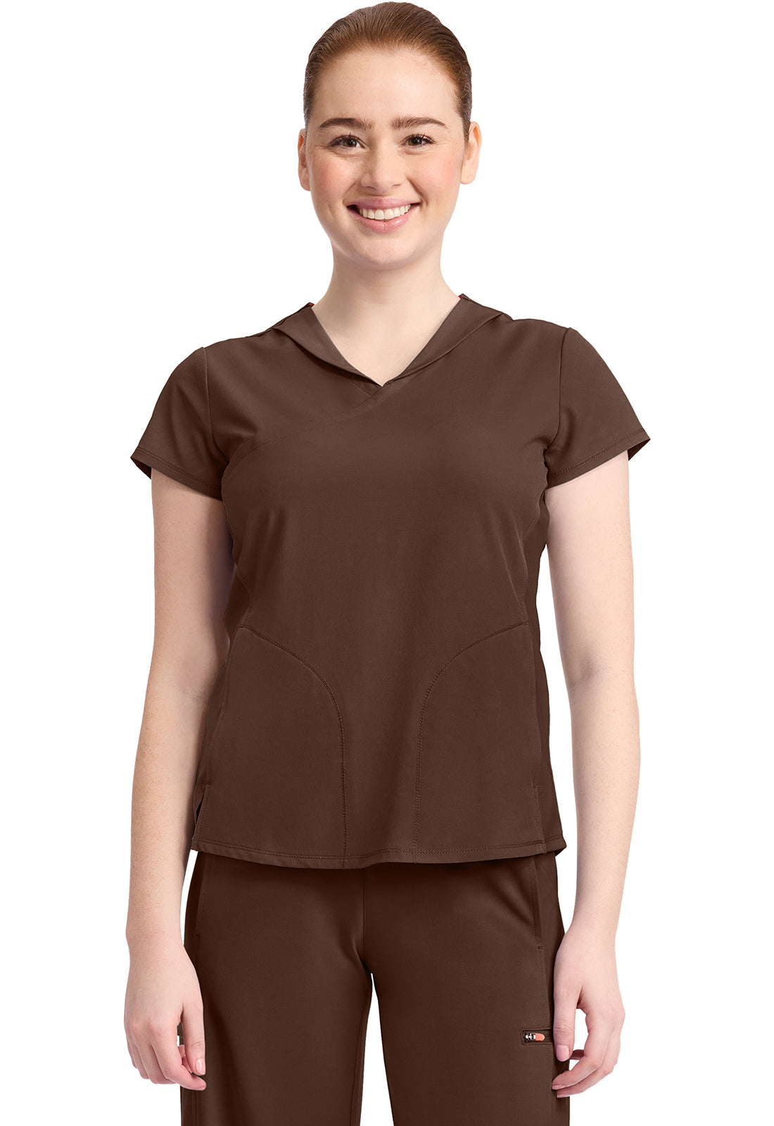 Infinity GNR8 IN635A Women's 2-Pocket Mock-Wrap V-Neck Top Espresso ...
