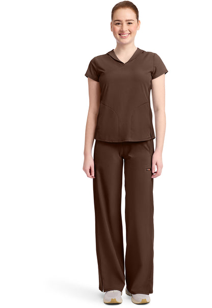 GNR8 IN635A Women's 2-Pocket Mock-Wrap V-Neck Top Espresso Express