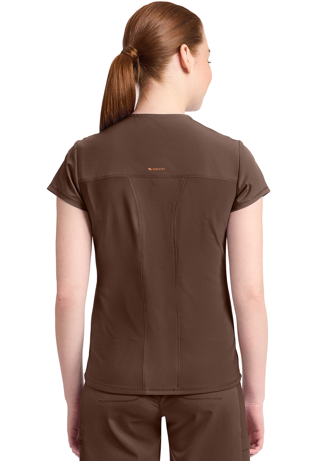 GNR8 IN635A Women's 2-Pocket Mock-Wrap V-Neck Top Espresso Express
