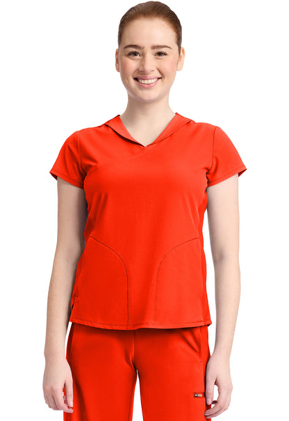 GNR8 IN635A Women's 2-Pocket Mock-Wrap V-Neck Top Vivid Orange