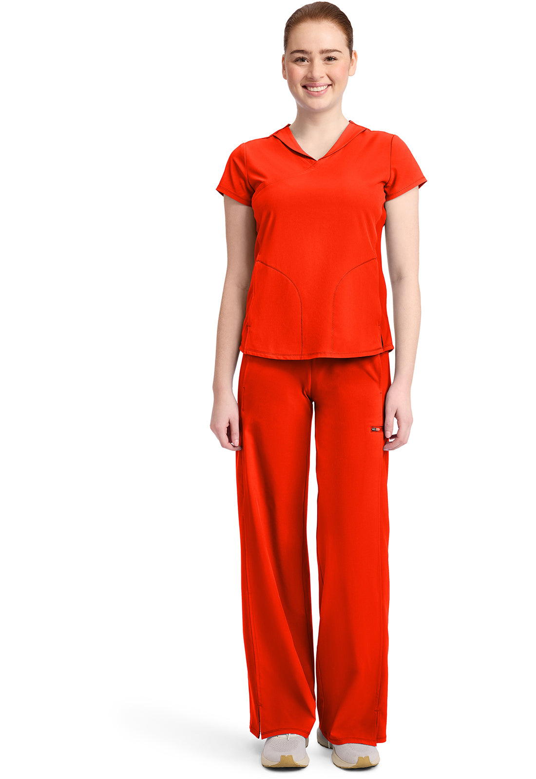 GNR8 IN635A Women's 2-Pocket Mock-Wrap V-Neck Top Vivid Orange