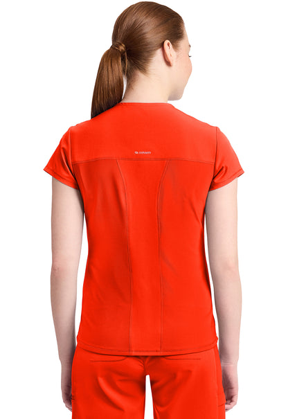 GNR8 IN635A Women's 2-Pocket Mock-Wrap V-Neck Top Vivid Orange
