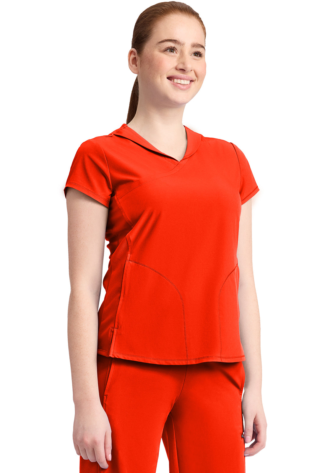 GNR8 IN635A Women's 2-Pocket Mock-Wrap V-Neck Top Vivid Orange
