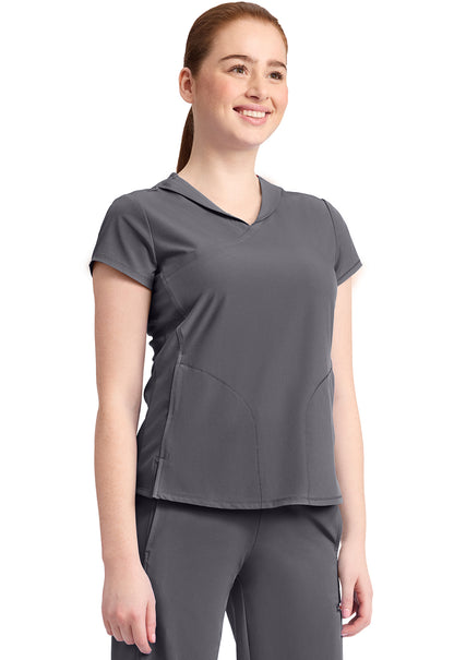 GNR8 IN635A Women's 2-Pocket Mock-Wrap V-Neck Top Pewter