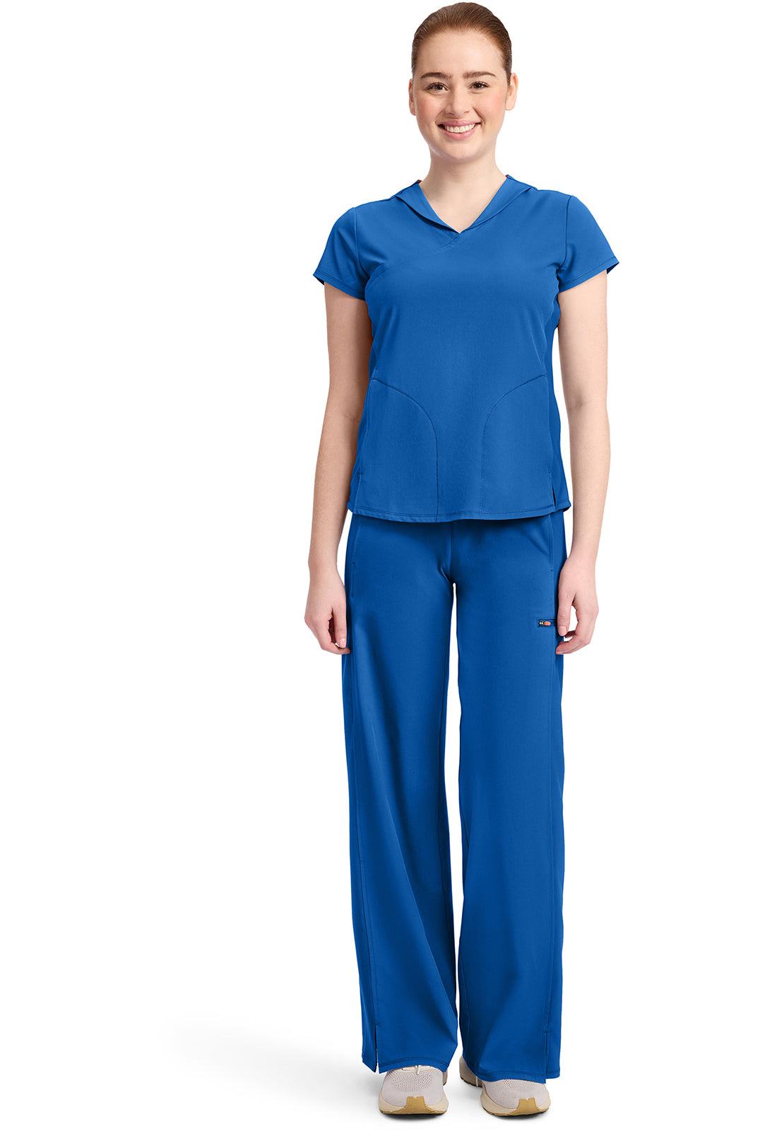 GNR8 IN635A Women's 2-Pocket Mock-Wrap V-Neck Top Royal