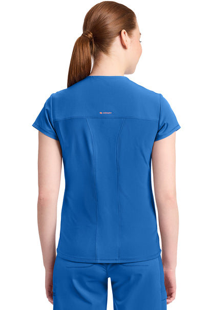 GNR8 IN635A Women's 2-Pocket Mock-Wrap V-Neck Top Royal