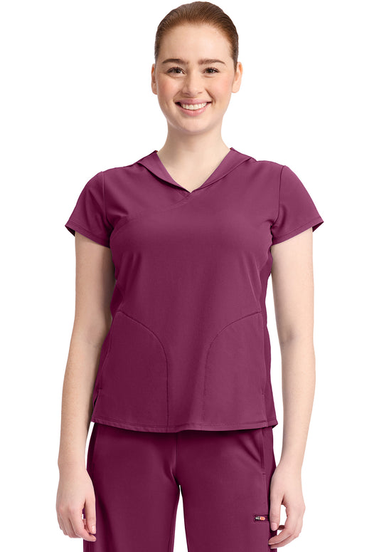 GNR8 IN635A Women's 2-Pocket Mock-Wrap V-Neck Top Wine