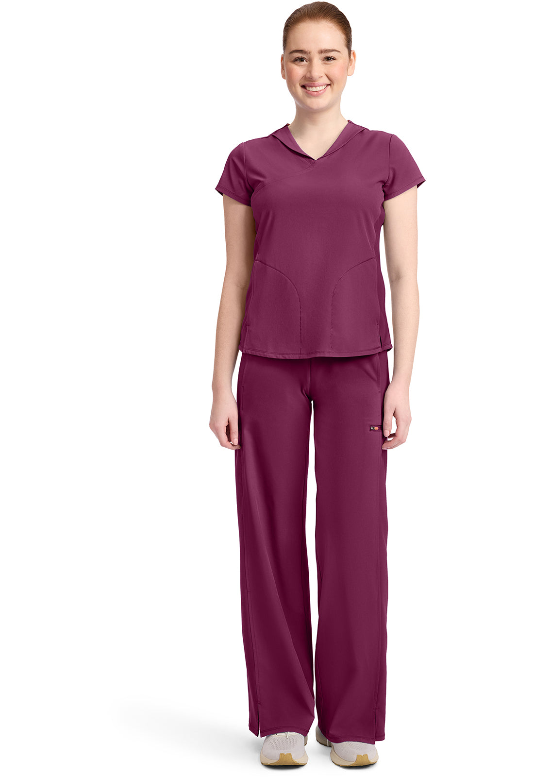 GNR8 IN635A Women's 2-Pocket Mock-Wrap V-Neck Top Wine