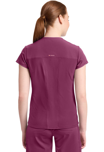GNR8 IN635A Women's 2-Pocket Mock-Wrap V-Neck Top Wine