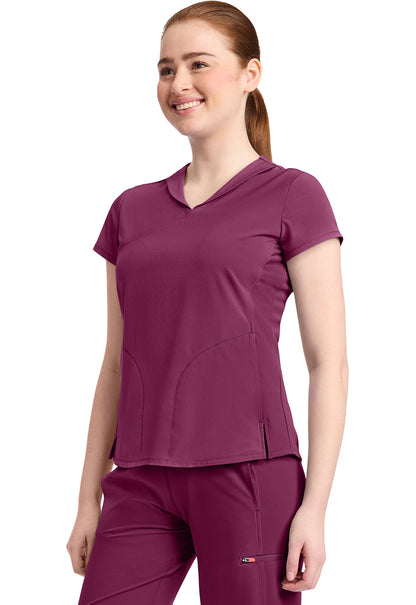 GNR8 IN635A Women's 2-Pocket Mock-Wrap V-Neck Top Wine