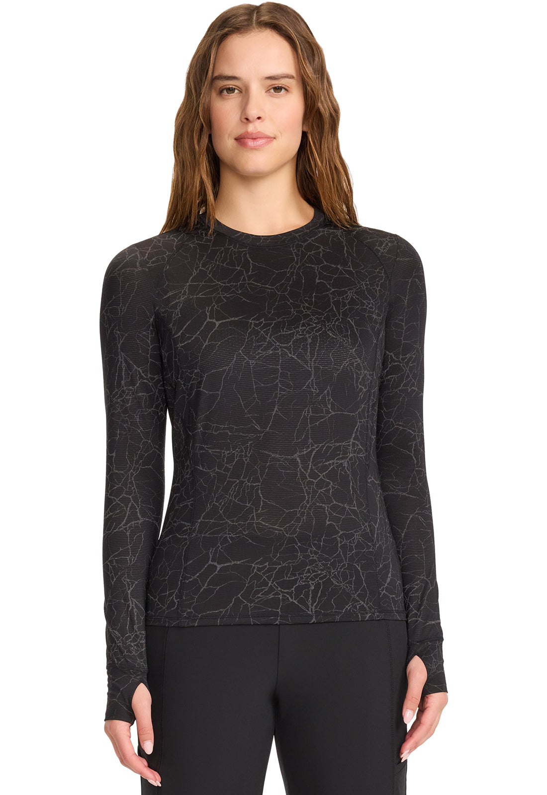 GNR8 IN642 Long Sleeve Performance Underscrub Crackle Layer Black Model Image Front | Infinity