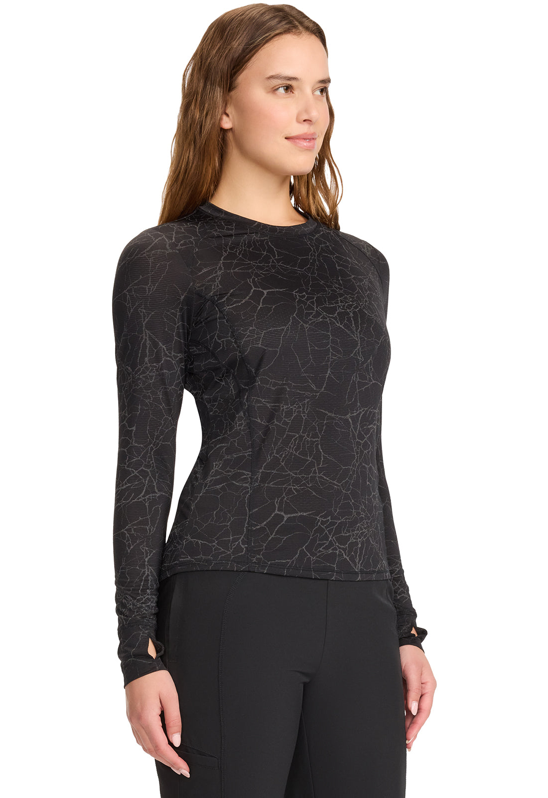 GNR8 IN642 Long Sleeve Performance Underscrub Crackle Layer Black Model Image Left Side | Infinity