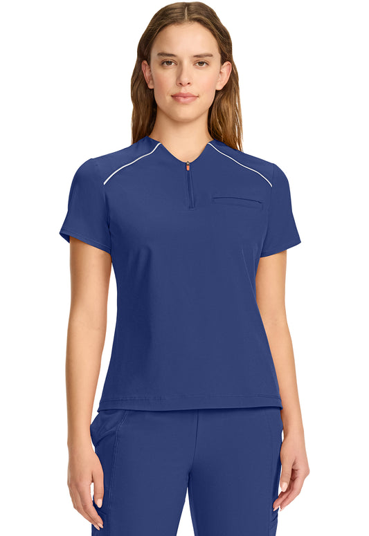 GNR8 IN644A Women's Tuck-in Mock Neck Henley Top Navy