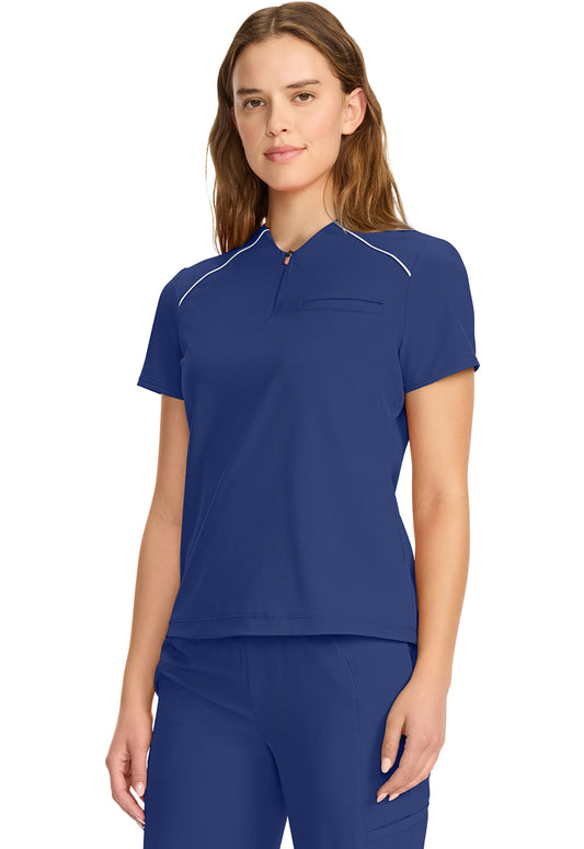 GNR8 IN644A Women's Tuck-in Mock Neck Henley Top Navy