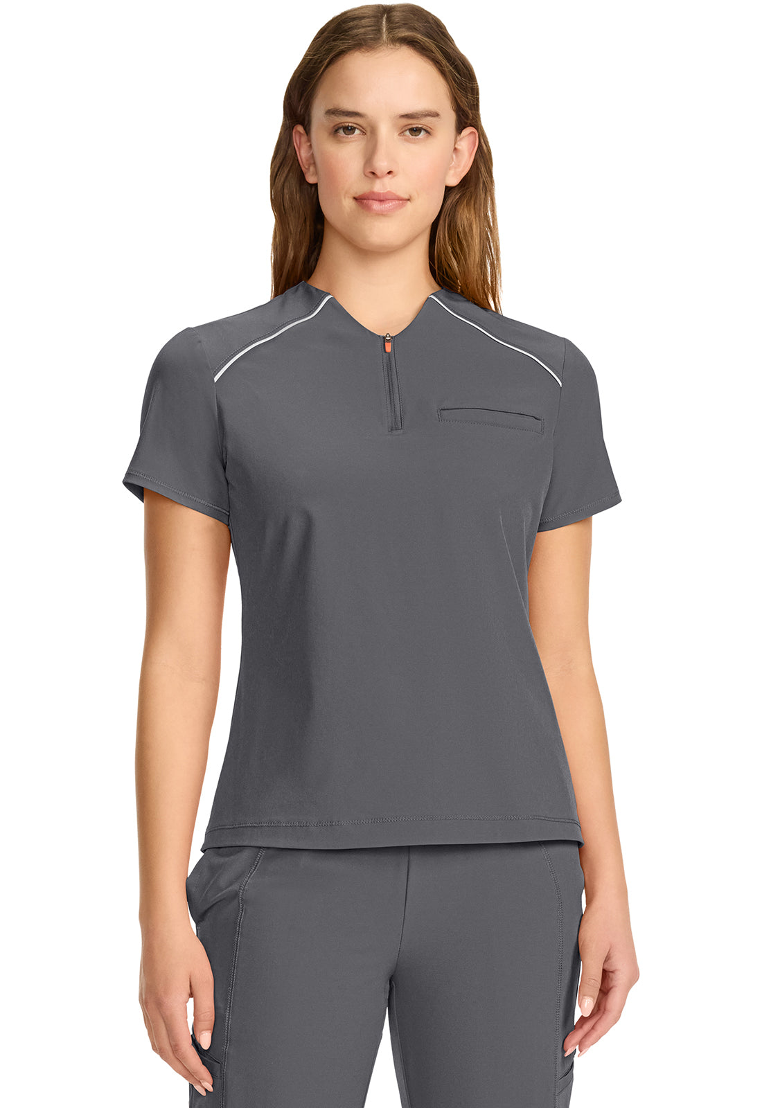 GNR8 IN644A Women's Tuck-in Mock Neck Henley Top Pewter Image